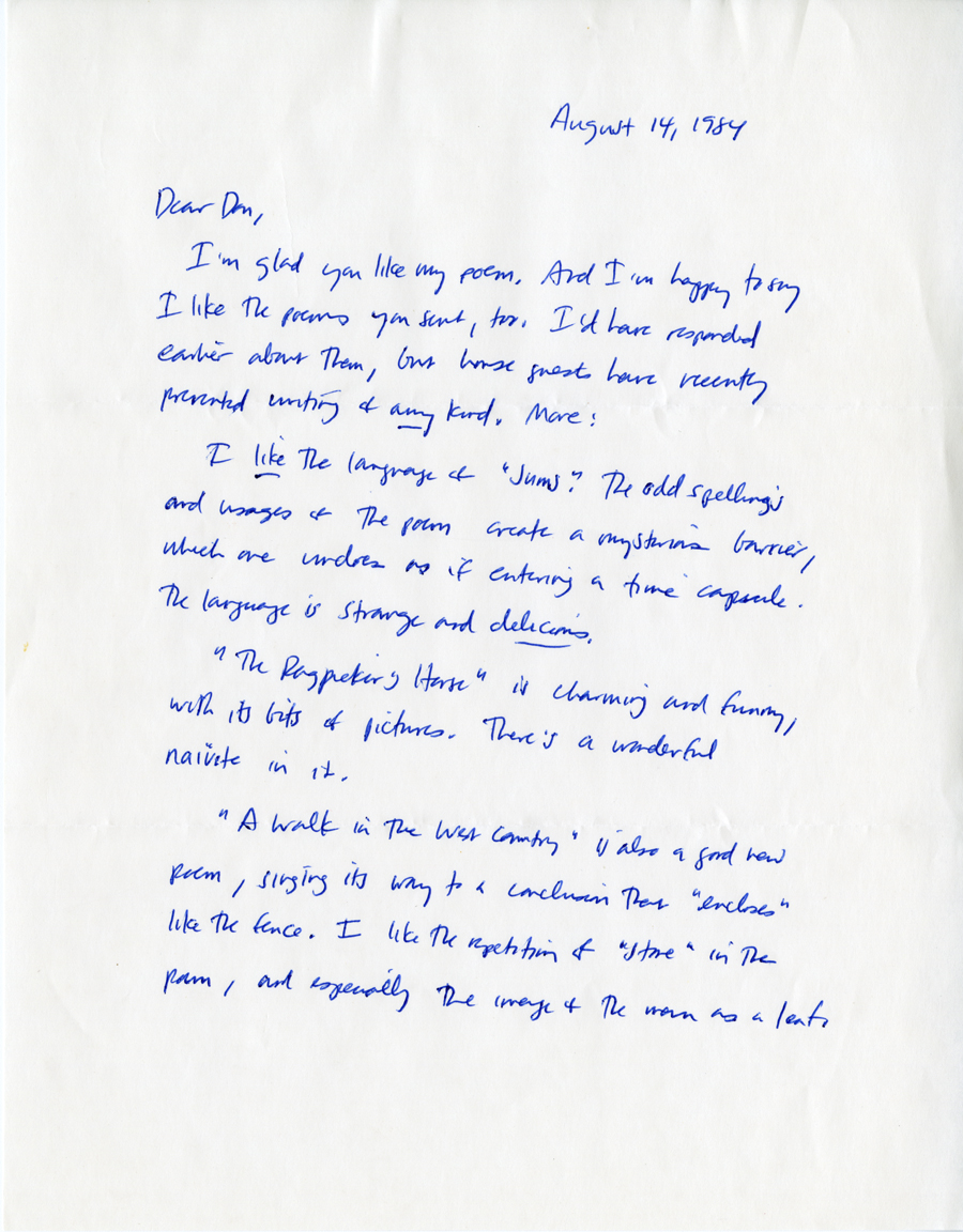 Letter from McNair to Hall, August 14, 1984, Page 1, Milne Special Collections and Archives, University of New Hampshire