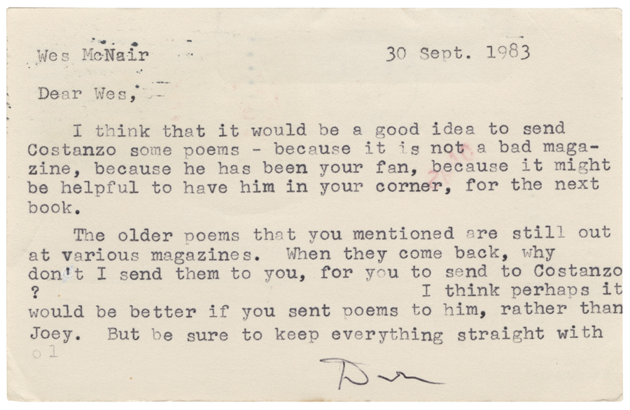Letter from Hall to McNair, September 30, 1983, Page 1, Colby College Special Collections