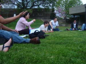 Do people not normally have spanish class on a college quad?