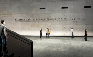 A quote from Vergil inscribed inside the 9/11 Memorial Museum in New York City.