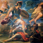 Aeneas Defeats Turnus This painting by Luca Jordanus from the 17th century depicts Aeneas conquering Turnus.