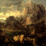 A landscape painted by Nicholas Poussin circa 1659 - 1661 depicting Hercules defeating Cacus.