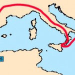 Hercules' route to return to Greece after stealing Geryon's cattle for his tenth labor.
