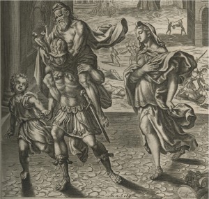 Aeneas Encounters Creusa (detail), Copper Plate Engravings by Hollar and Lombart, 1697, Colby College Special Collections