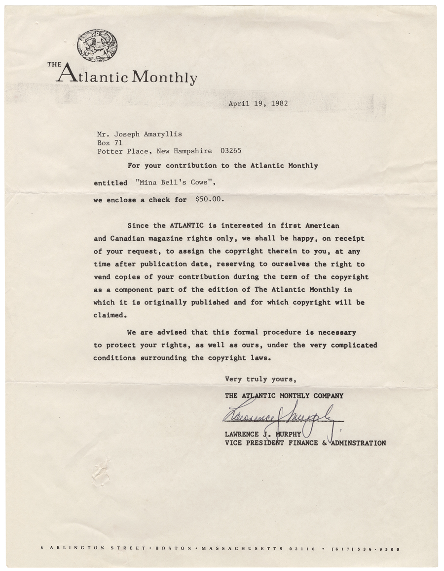 Letter from The Atlantic to Hall, April 20, 1982, Page 2, Colby College Special Collections