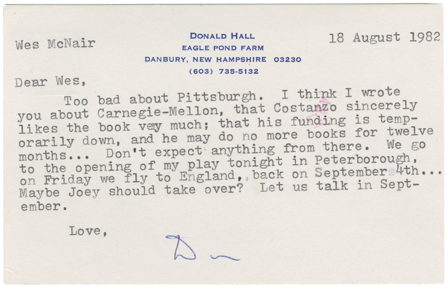 Letter from Hall to McNair, August 18, 1982, Page 2, Colby College Special Collections