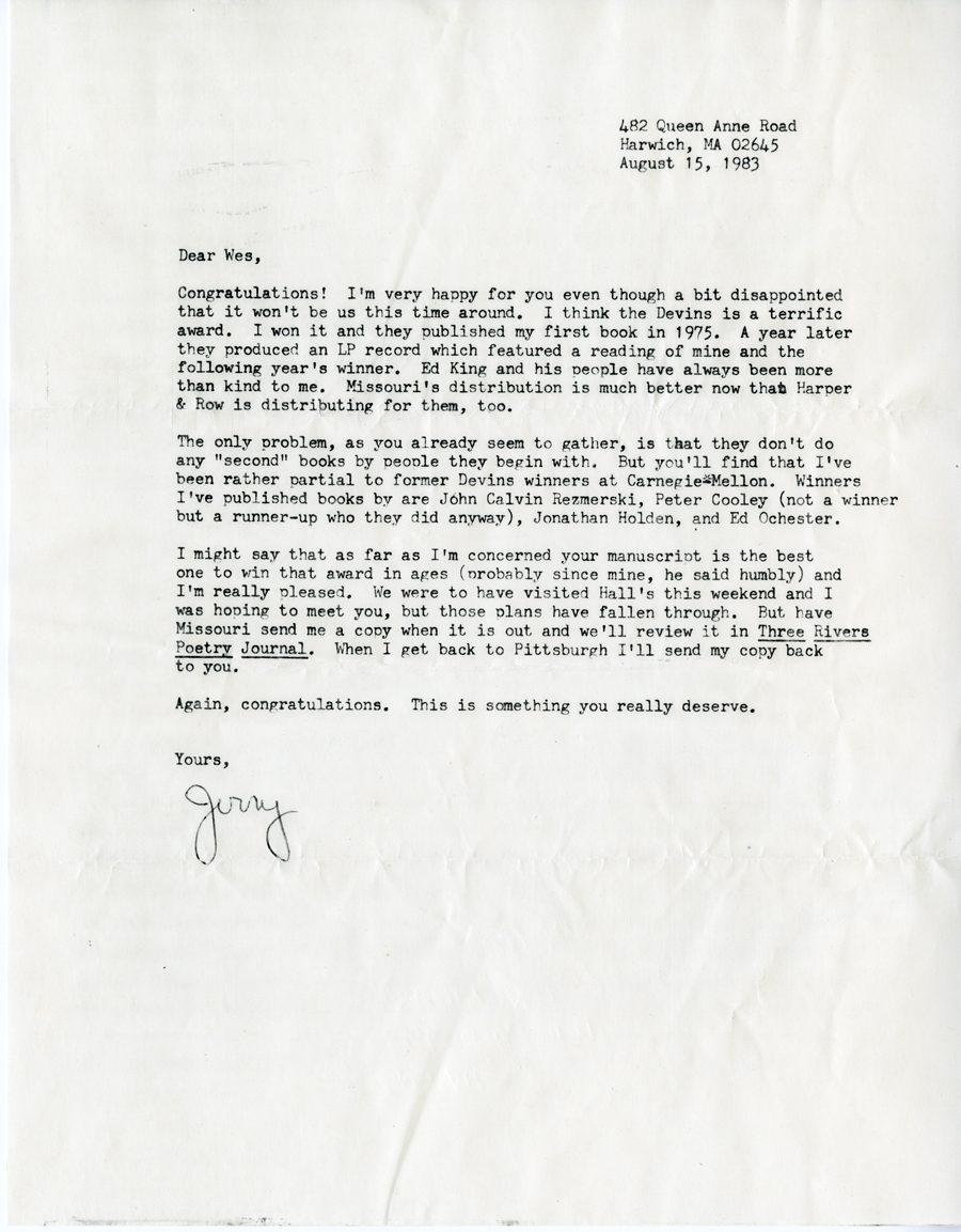Letter from Costanzo to McNair, August 15, 1983, Milne Special Collections and Archives, University of New Hampshire