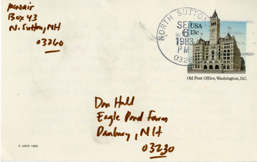 Letter from McNair to Hall, September 6, 1983, Page 2, Milne Special Collections and Archives, University of New Hampshire