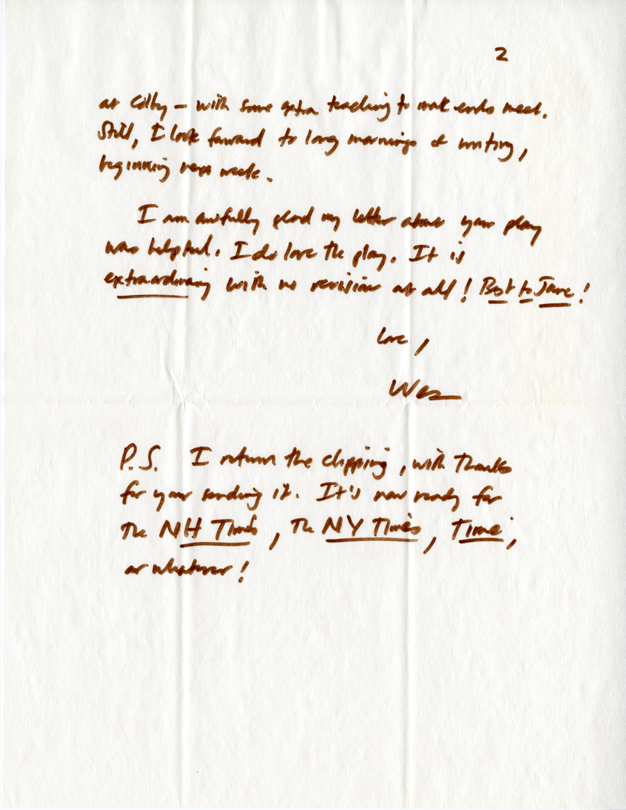 Letter from McNair to Hall, September 8, 1983, Page 2, Milne Special Collections and Archives, University of New Hampshire