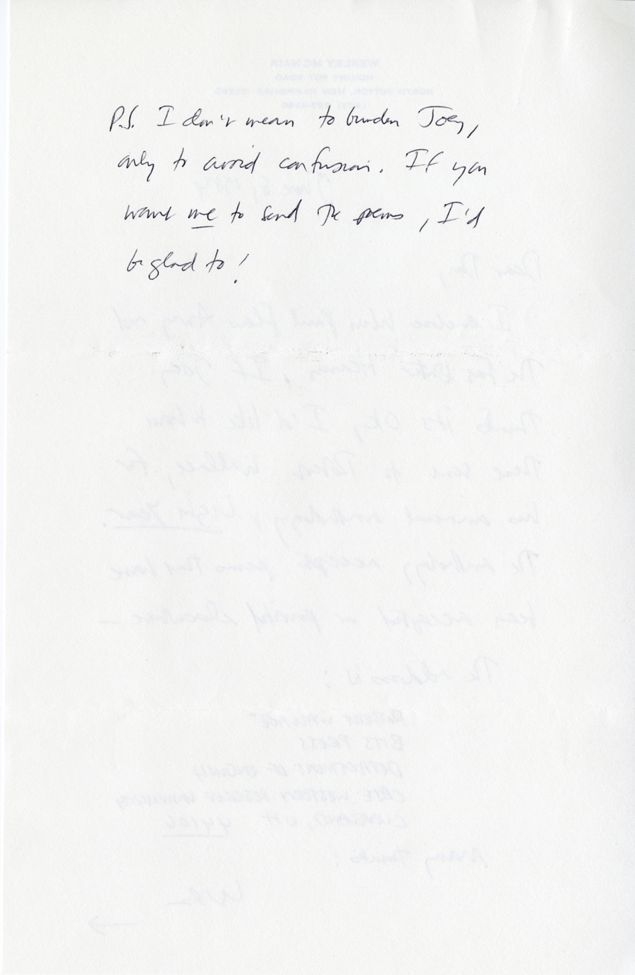 Letter from McNair to Hall, June 8, 1984, Page 2, Milne Special Collections and Archives, University of New Hampshire