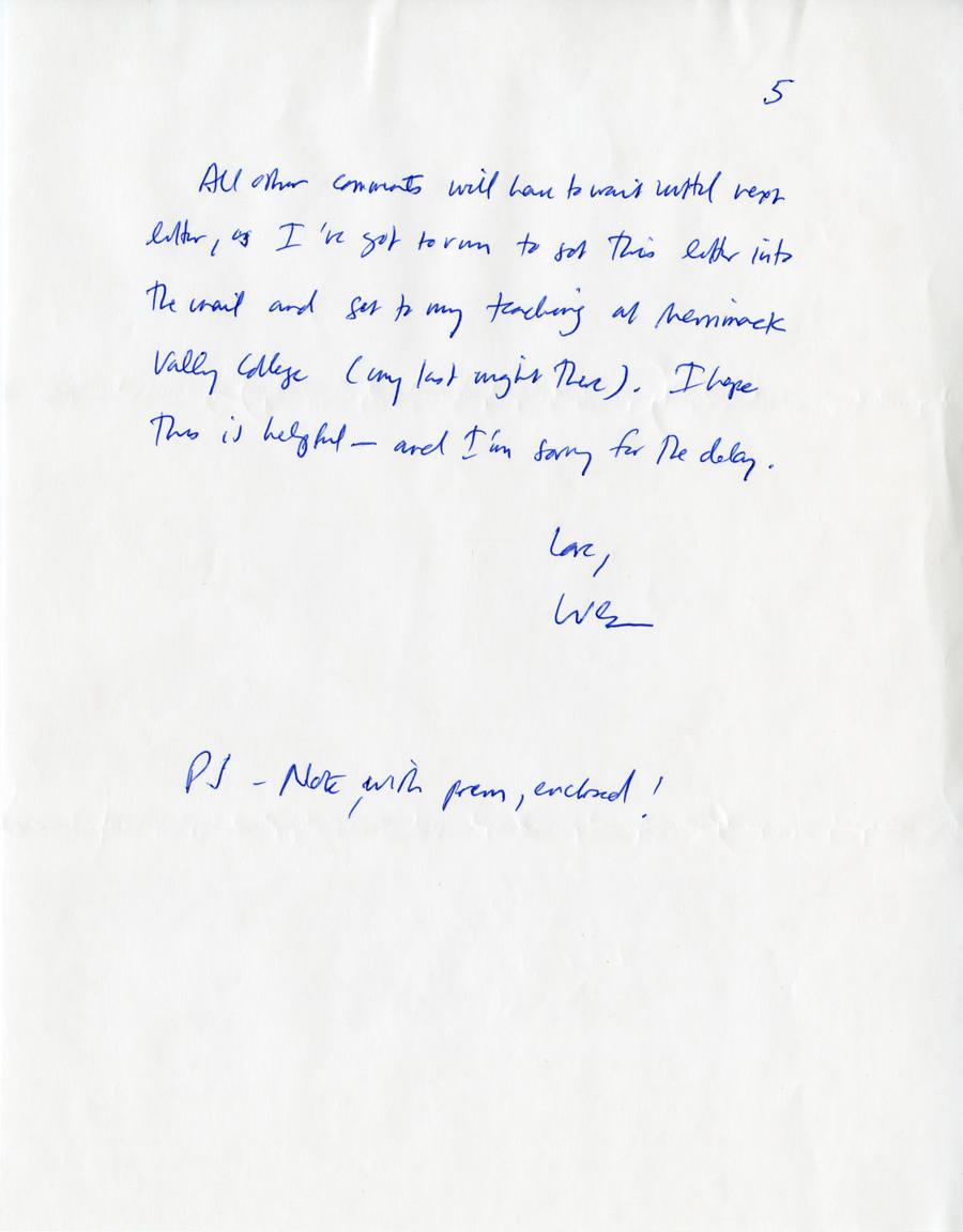 Letter from McNair to Hall, August 14, 1984, Page 5, Milne Special Collections and Archives, University of New Hampshire