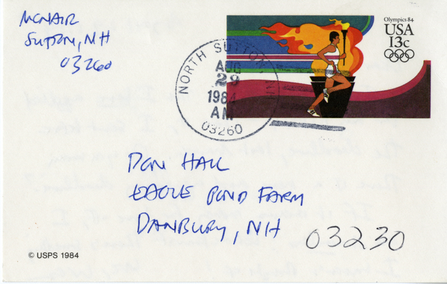 Letter from McNair to Hall, August 29, 1984, Page 2, Milne Special Collections and Archives, University of New Hampshire