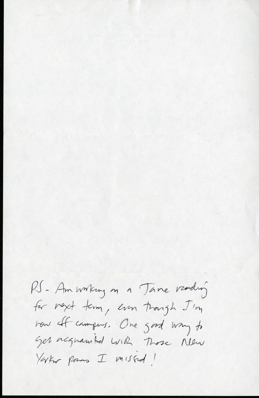 Letter from McNair to Hall, November 7, 1984, Page 2, Milne Special Collections and Archives, University of New Hampshire