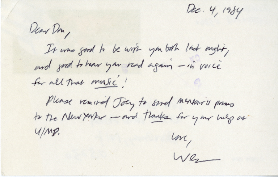 Letter from McNair to Hall, December 4, 1984, Page 1, Milne Special Collections and Archives, University of New Hampshire