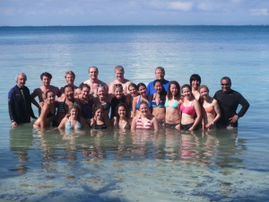Group Photo with Russ, Bruce and Peter and off the beach at South Water Caye. 