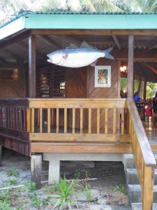 Location of South Water Caye Geocache (it's under the left corner of the porch in this picture)