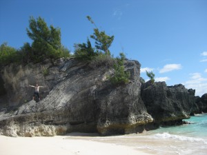 Cross-bedded rocks. Clara for scale.