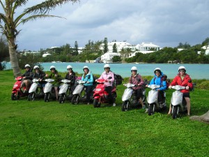 Field vehicles on Bermuda.Bermuda Institute for Ocean Sciences in the background.