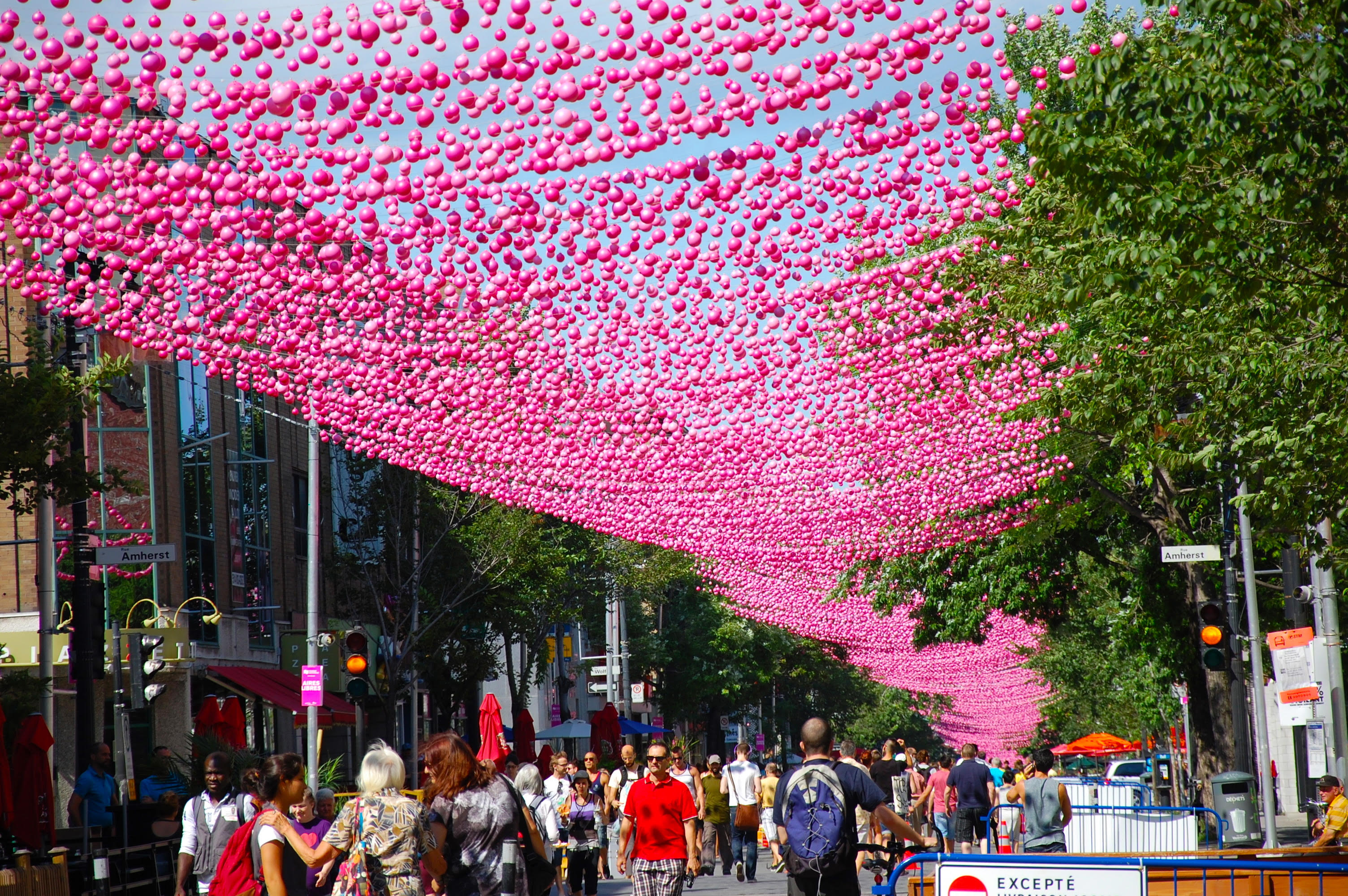 Decorated pedestrian street in Montreal used as inspiration for the Appleton Street project.