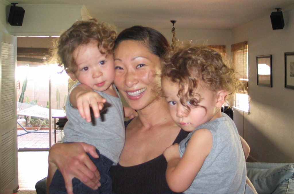 Toki Lee with her twin sons, 19 months old