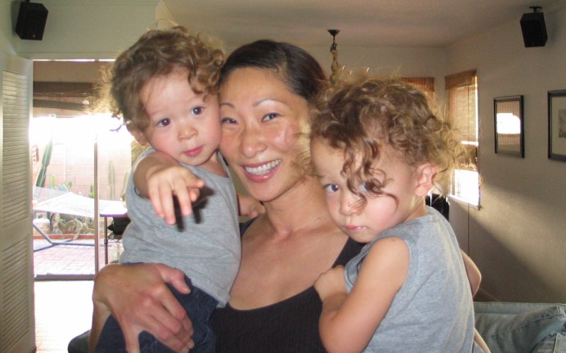 Toki Lee with her twin sons, 19 months old